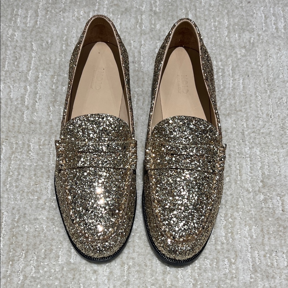 Koio Gold Glitter Brera Loafers in Glitz